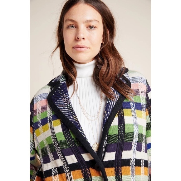 ALDOMARTINS Wool Alpaca Colorblock Plaid Long Maximalist Sweater Blanket Coat S - Picture 14 of 16